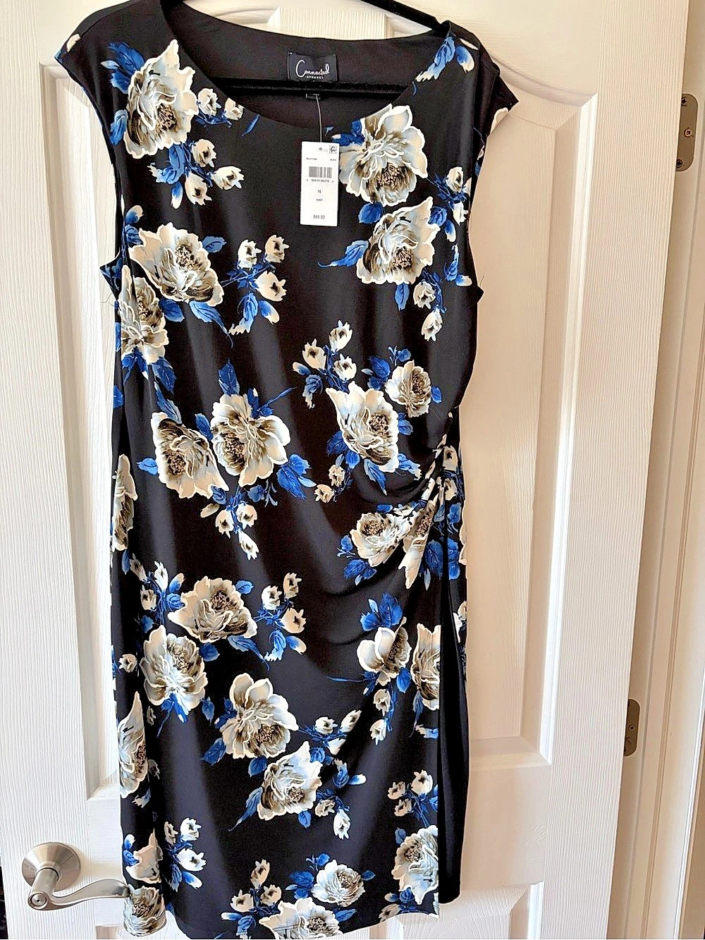 Connected Apparel Floral Midi Dress in Black & Blue Size 16 NWT